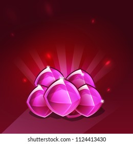 Receiving the cartoon achievement game screen. Vector illustration with award - pink gems