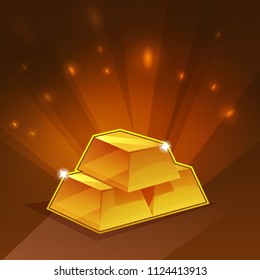 Receiving the cartoon achievement game screen. Vector illustration with award - golden bars.