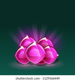 Receiving the cartoon achievement game screen. Vector illustration with award - pink gems