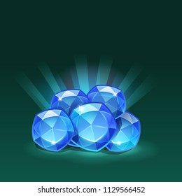 Receiving the cartoon achievement game screen. Vector illustration with award - blue gems.