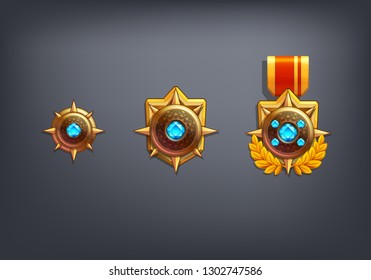 Receiving The Cartoon Game Achievement. Vector Illustration With Ranking Award.