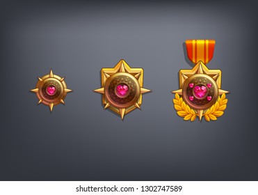 Receiving the cartoon game achievement. Vector illustration with ranking award.