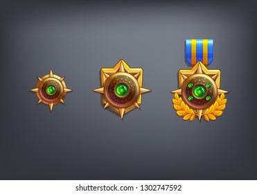 Receiving the cartoon game achievement. Vector illustration with ranking award.