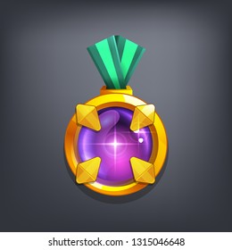 Receiving the cartoon game achievement. Vector illustration with golden award.