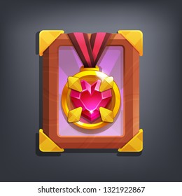 Recibiendo el logro del juego de caricaturas. Ilustración vectorial con premio dorado.