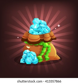 Receiving the cartoon treasure gems. Vector illustration.