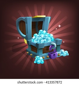 Receiving the cartoon treasure gems. Vector illustration.