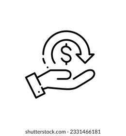 Receiving cash back. Bonus for shopping. Dollar sign with return arrow in hand. Pixel perfect icon