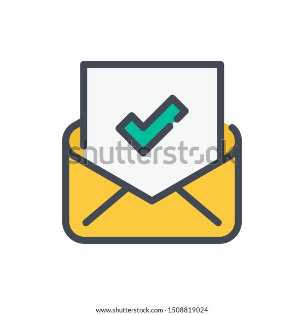 Receiving confirmation\
color line icon. Approved mail notice notification vector outline\
colorful sign.