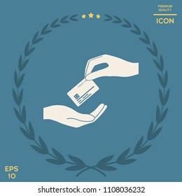 Receiving credit card. Hand holding credit card