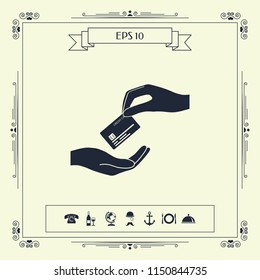 Receiving credit card. Hand holding credit card