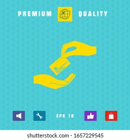 Receiving credit card. Hand holding credit card.