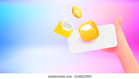 Datenempfang per Handy. 3D-Vektorbanner mit Kopienraum