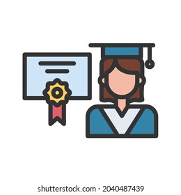 Receiving Diploma icon vector image. Can also be used for Physical Fitness. Suitable for mobile apps, web apps and print media.