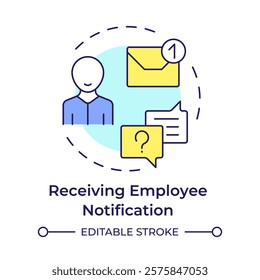 Receiving employee notification multi color concept icon. Alert message, communication. Round shape line illustration. Abstract idea. Graphic design. Easy to use in infographic, presentation