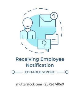 Receiving employee notification soft blue concept icon. Alert message, communication. Round shape line illustration. Abstract idea. Graphic design. Easy to use in infographic, presentation