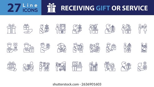 Receiving Gift line icons set,  gift giving icon set line art