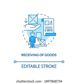 Receiving of goods concept icon. Warehouse management components. Method of checking items delivered. Store idea thin line illustration. Vector isolated outline RGB color drawing. Editable stroke