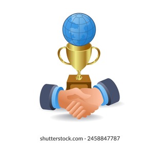 Receiving and handing over 3d flat isometric illustration infographic trophies