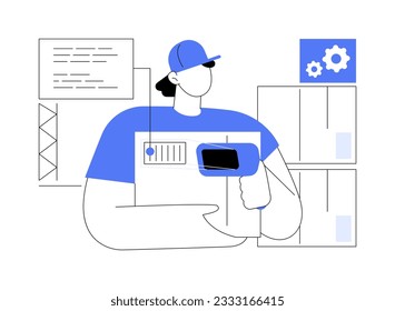 Receiving inventory abstract concept vector illustration. Manager scans in new items, export business, packages stowing, foreign trade, logistics company, fulfillment centers abstract metaphor.