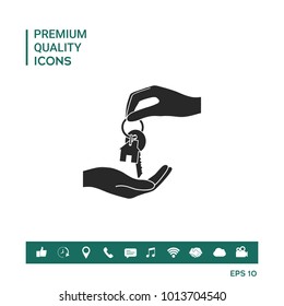 Receiving the key with keychain shaped like a house - icon.