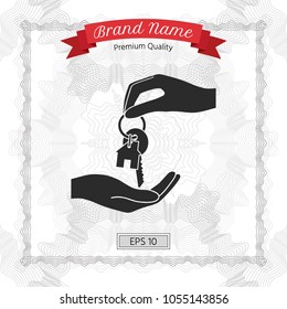 Receiving the key with keychain shaped like a house - icon.