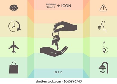 Receiving the key with keychain shaped like a house - icon.