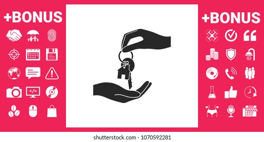 Receiving the key with keychain shaped like a house - icon.