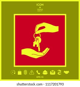 Receiving the key with keychain shaped like a house - icon.