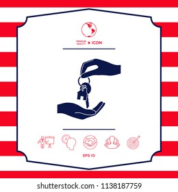 Receiving the key with keychain shaped like a house - icon.