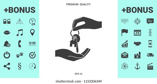 Receiving the key with keychain shaped like a house - icon.