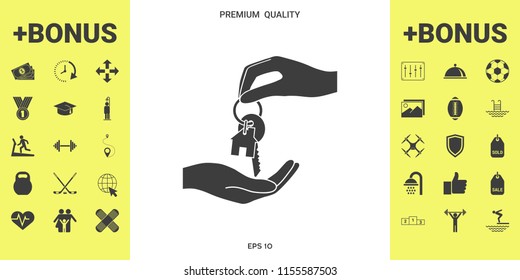 Receiving the key with keychain shaped like a house - icon.