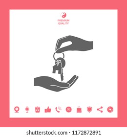 Receiving the key with keychain shaped like a house - icon.