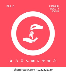 Receiving the key with keychain shaped like a house - icon. Graphic elements for your design