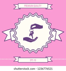 Receiving the key with keychain shaped like a house - icon. Graphic elements for your design