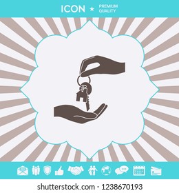 Receiving the key with keychain shaped like a house - icon. Graphic elements for your design