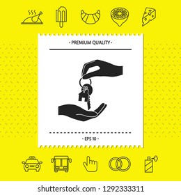Receiving the key with keychain shaped like a house - icon. Graphic elements for your design