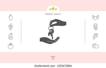 Receiving the key with keychain shaped like a house - icon. Graphic elements for your design