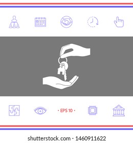 Receiving the key with keychain shaped like a house - icon. Graphic elements for your design