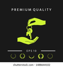 Receiving the key with keychain shaped like a house - icon. Graphic elements for your design