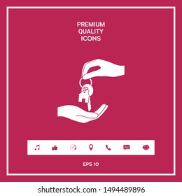 Receiving the key with keychain shaped like a house - icon. Graphic elements for your design