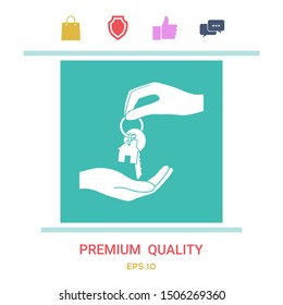Receiving the key with keychain shaped like a house - icon. Graphic elements for your design