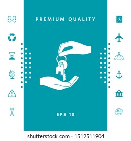 Receiving the key with keychain shaped like a house - icon. Graphic elements for your design