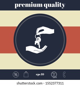 Receiving the key with keychain shaped like a house - icon. Graphic elements for your design