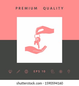Receiving the key with keychain shaped like a house - icon. Graphic elements for your design