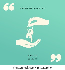 Receiving the key with keychain shaped like a house - icon. Graphic elements for your design