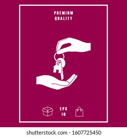 Receiving the key with keychain shaped like a house - icon. Graphic elements for your design