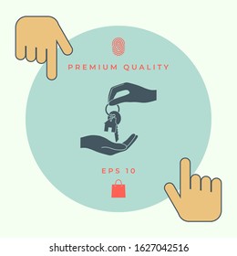 Receiving the key with keychain shaped like a house - icon. Graphic elements for your design