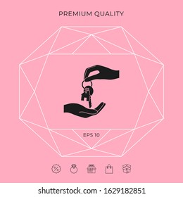 Receiving the key with keychain shaped like a house - icon. Graphic elements for your design