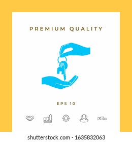 Receiving the key with keychain shaped like a house - icon. Graphic elements for your design